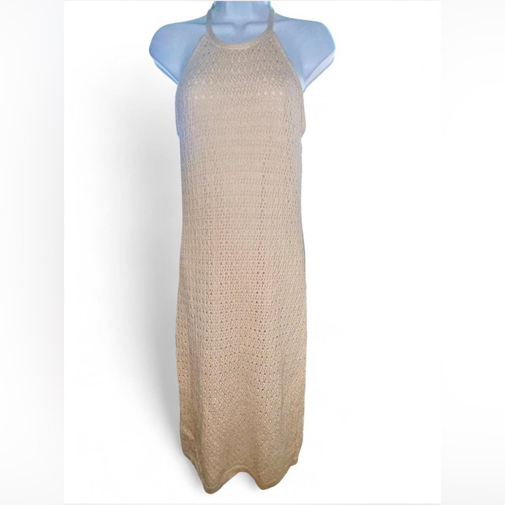 SANCTUARY crochet knit halter midi dress in beige